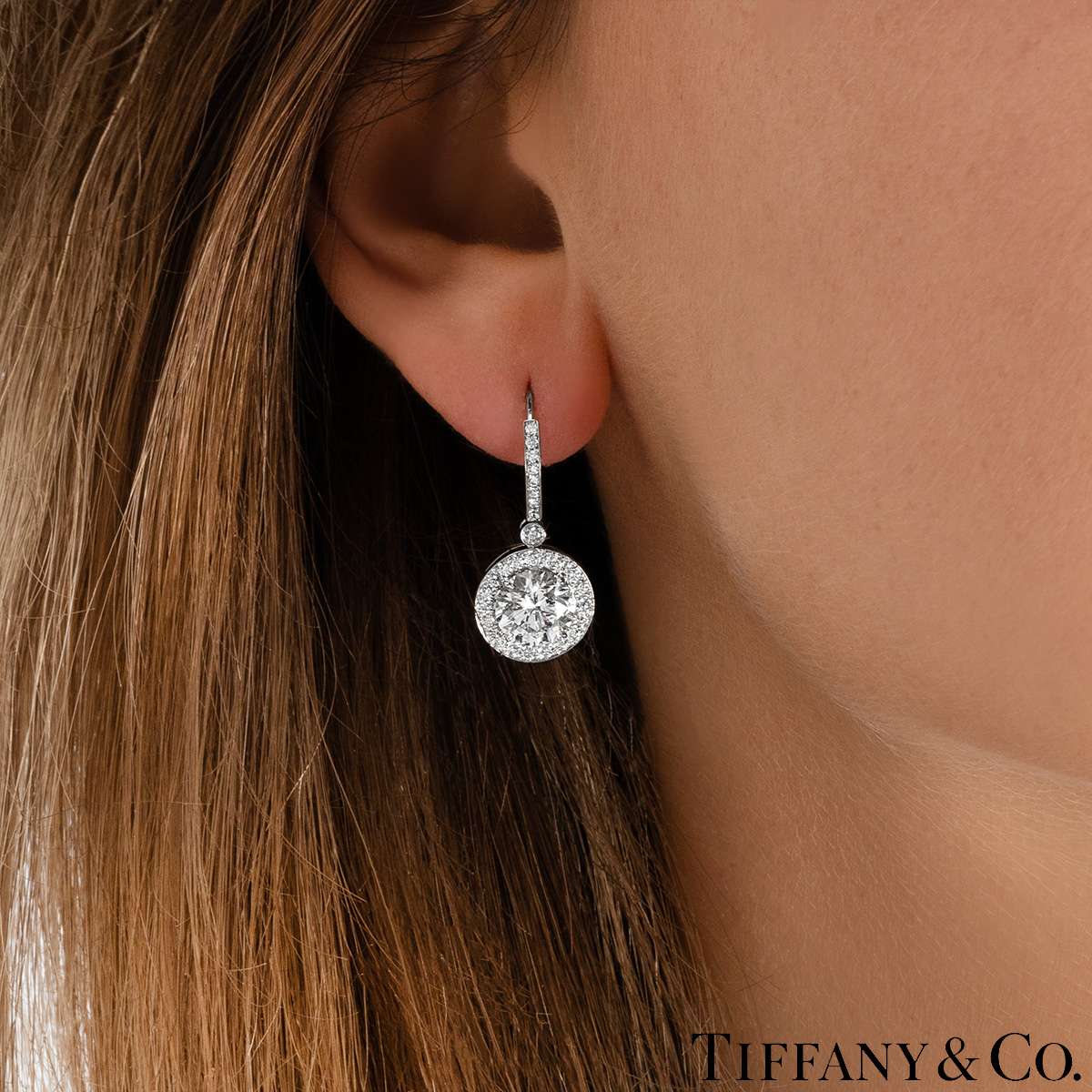 Tiffany & Co. Platinum Diamond Earrings 3.03ct TDW